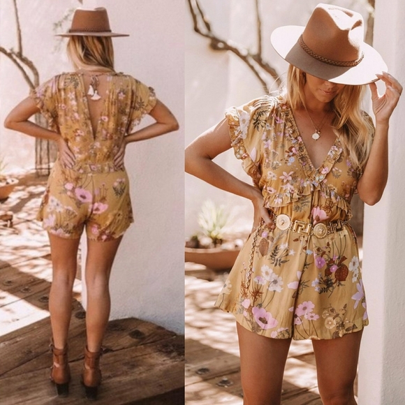 Wild Bloom Romper Play Suit Mustard Spell Designs XS saffron yellow - Picture 3 of 16